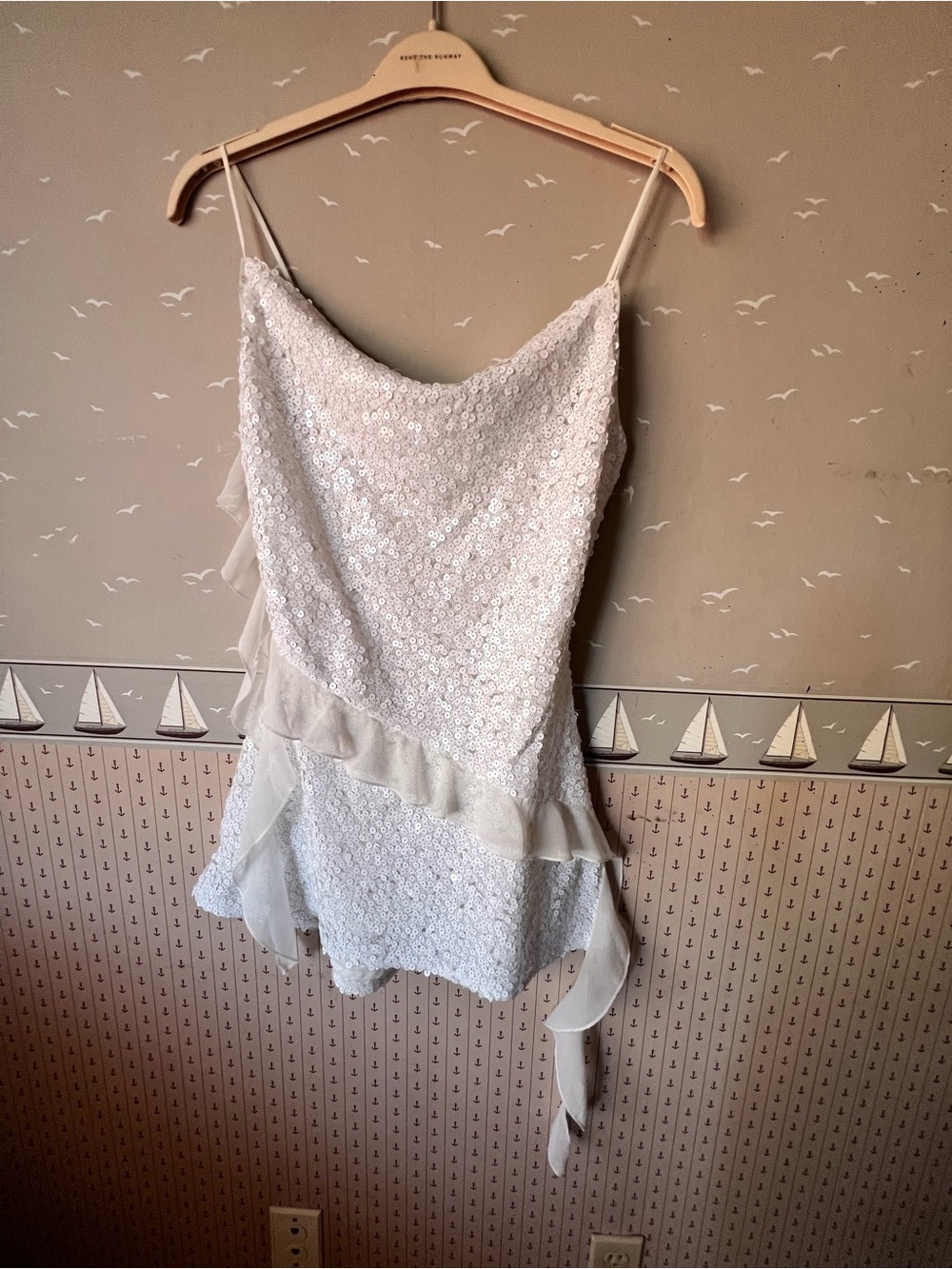 Kim Rogers Ivory Sequin Ruffle Slip